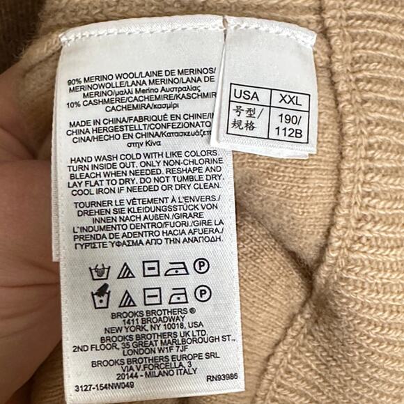 BROOKS BROTHERS Classic Quilted Half Zip Sweater Wool Cashmere Tan Sz XXL {W6} - Picture 6 of 6